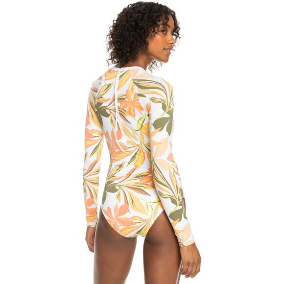 Roxy Long Sleeve UV Tropical Floral Print Bodysuit One Piece Swim Surf Rashguard - Picture 4 of 12